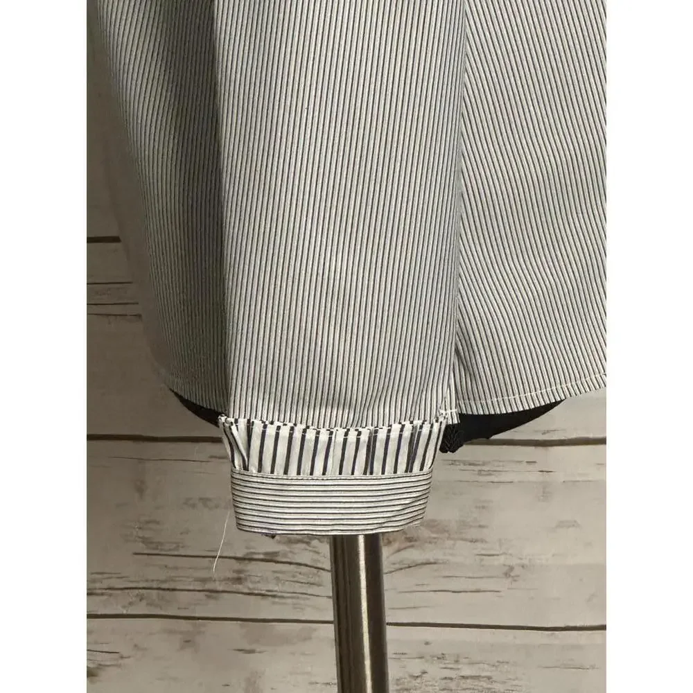 per se Carlisle black/white ruffled collar pinstriped button-up shirt Size 0 - Picture 4 of 6